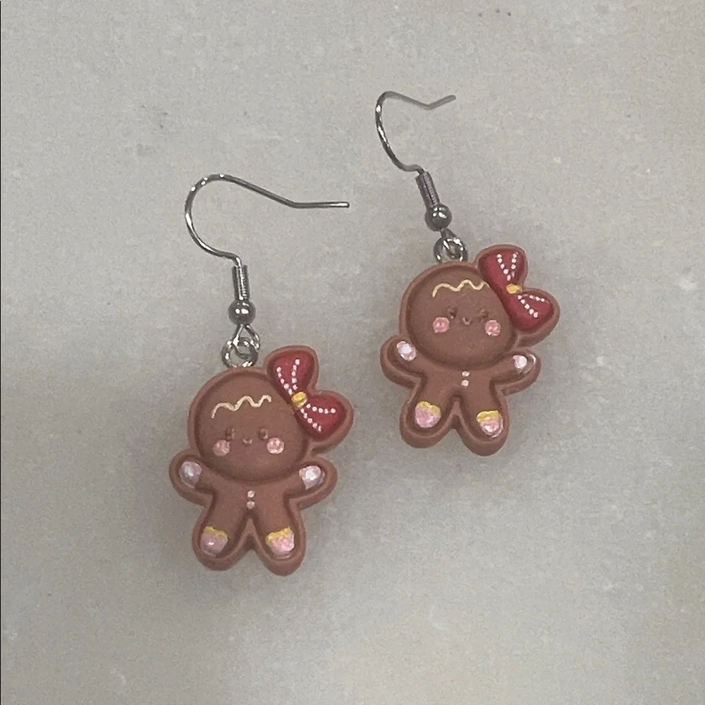 3/$30 Cute Gingerbread Earrings with Red Bow